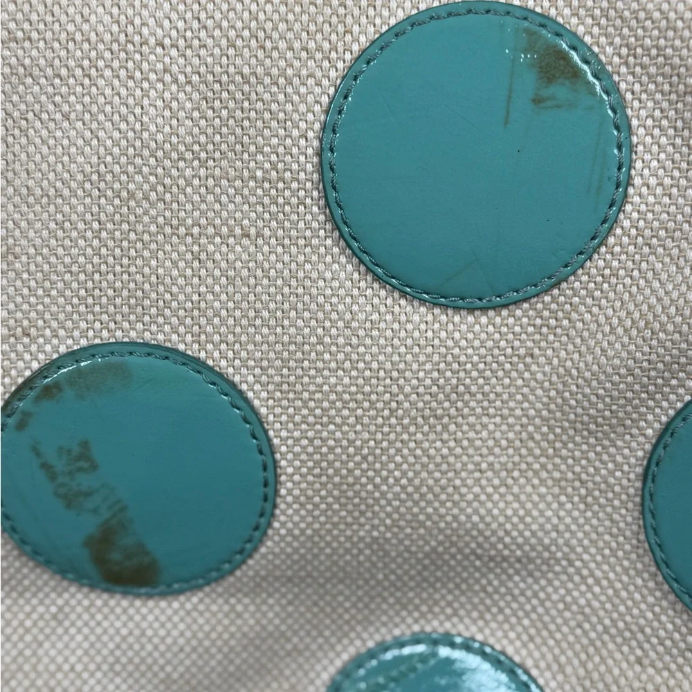Fossil Y2K Canvas & Leather Teal Polka Dot Tote Bag